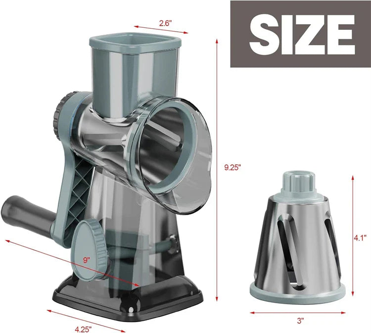 Rotary Cheese Grater – 3 Interchangeable Drums & Easy Cleaning