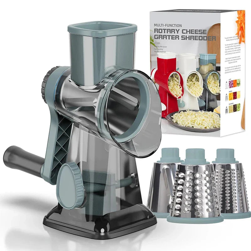 Rotary Cheese Grater – 3 Interchangeable Drums & Easy Cleaning