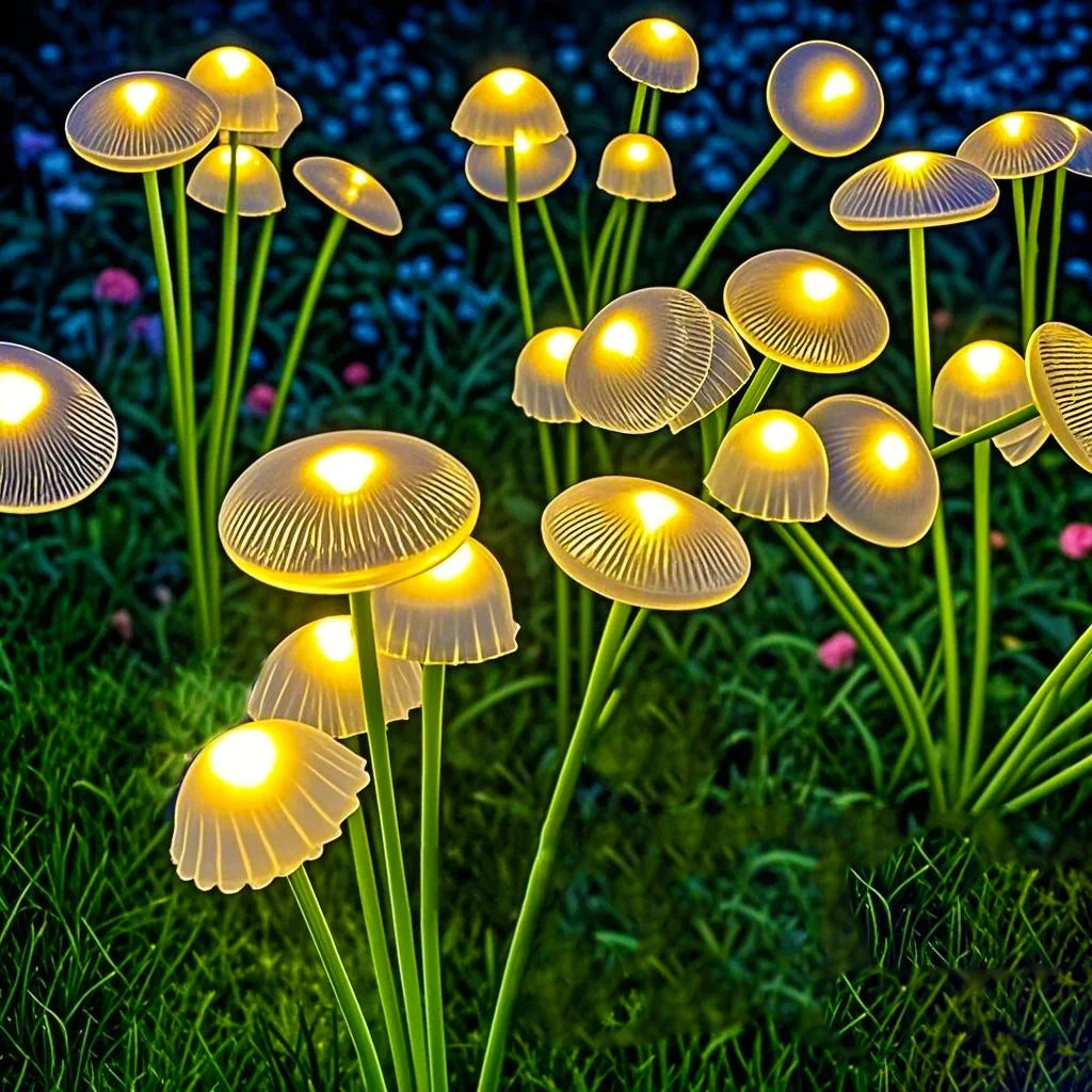 Solar Mushroom Garden Light Set of 2 – 6 Swaying Heads & Decorative