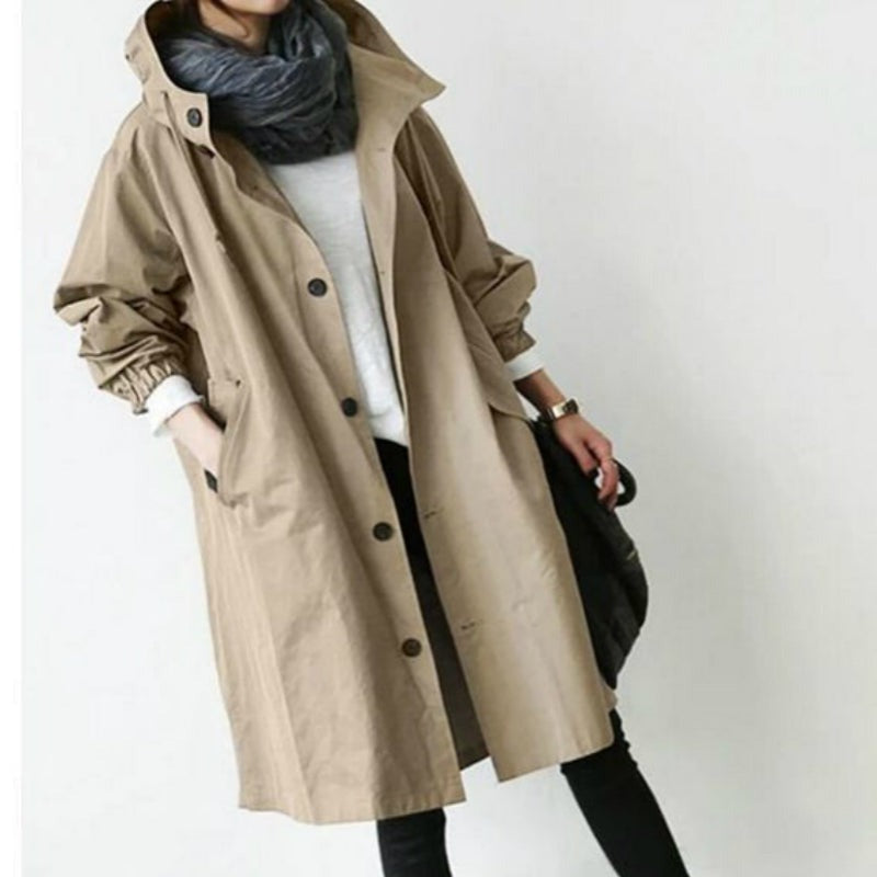 Windproof Women's Trench Coat – Hooded Waterproof Outdoor Jacket