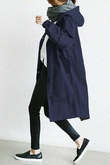 Windproof Women's Trench Coat – Hooded Waterproof Outdoor Jacket