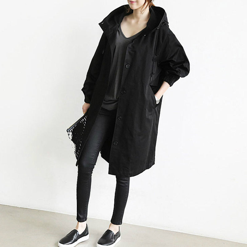 Windproof Women's Trench Coat – Hooded Waterproof Outdoor Jacket