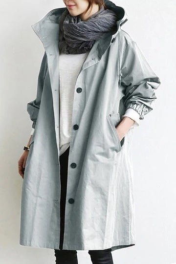 Windproof Women's Trench Coat – Hooded Waterproof Outdoor Jacket