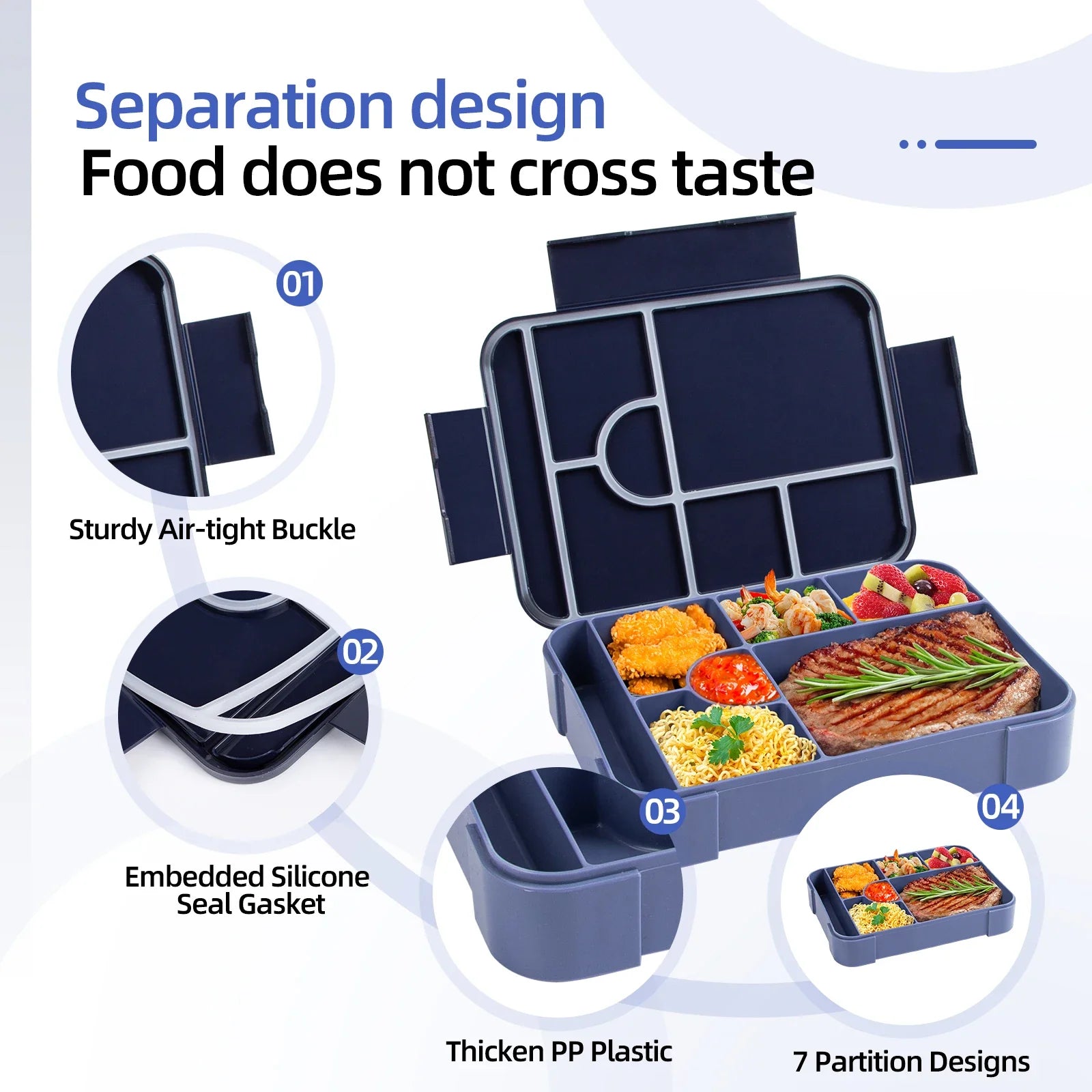 Bento Lunch Boxes – 1330ml, 7 Compartments, Leak-Proof with Cutlery