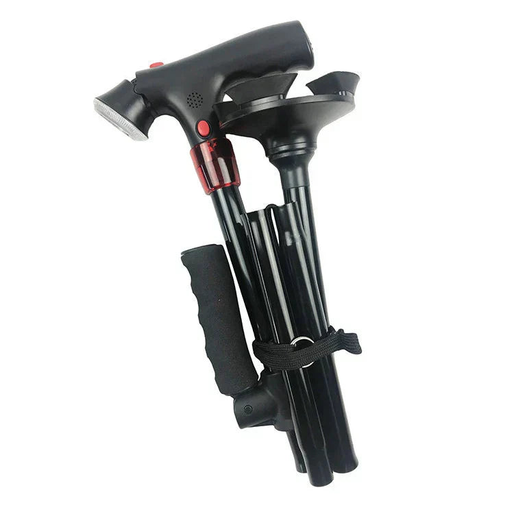 Foldable Walking Cane with LED Light – Alarm Function &amp; Adjustable