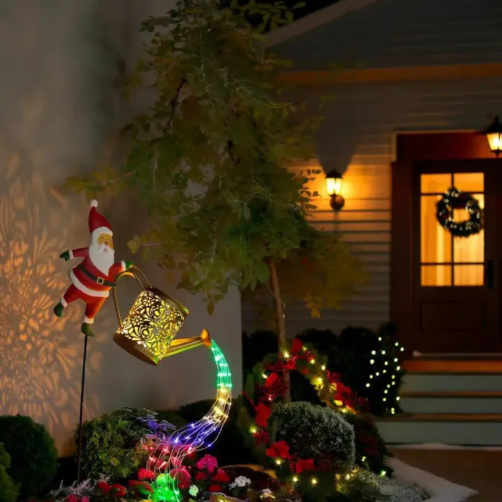 Solar Watering Can Light with Santa – Cascading LED Garden Decoration