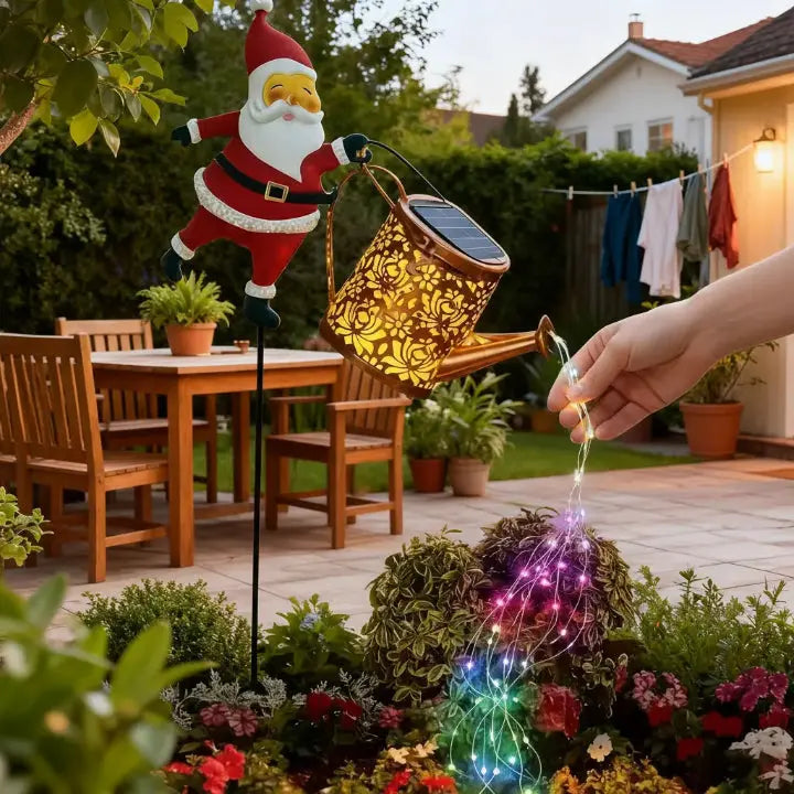 Solar Watering Can Light with Santa – Cascading LED Garden Decoration