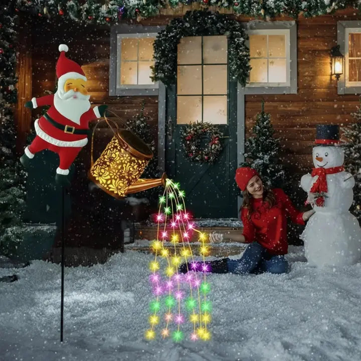Solar Watering Can Light with Santa – Cascading LED Garden Decoration