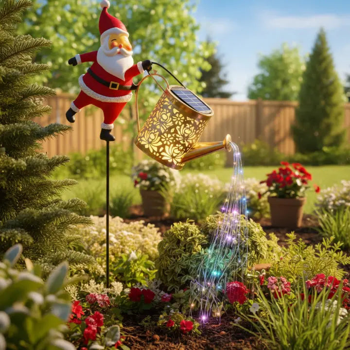 Solar Watering Can Light with Santa – Cascading LED Garden Decoration