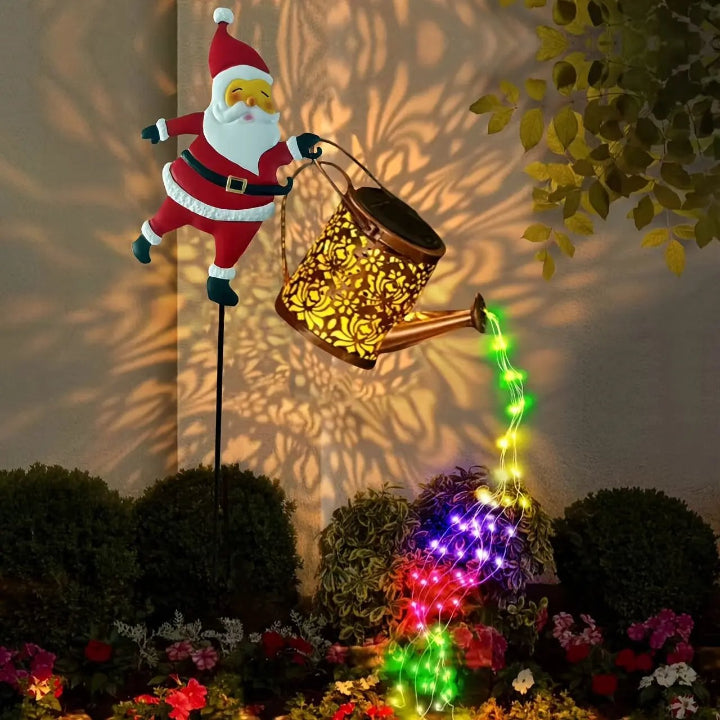 Solar Watering Can Light with Santa – Cascading LED Garden Decoration