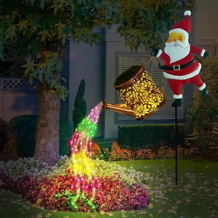Solar Watering Can Light with Santa – Cascading LED Garden Decoration