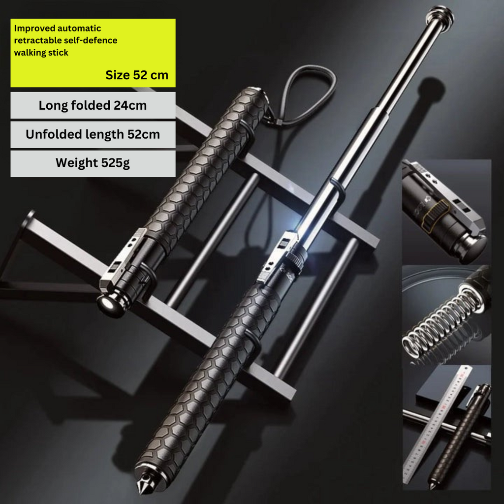 Self-Defense Walking Stick – Automatic Anti-Slip Grip & Hiking Safety