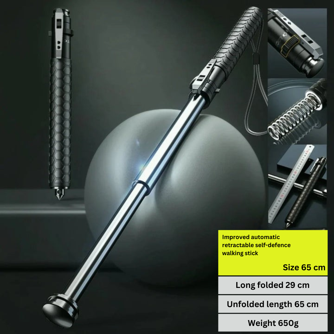 Self-Defense Walking Stick – Automatic Anti-Slip Grip & Hiking Safety