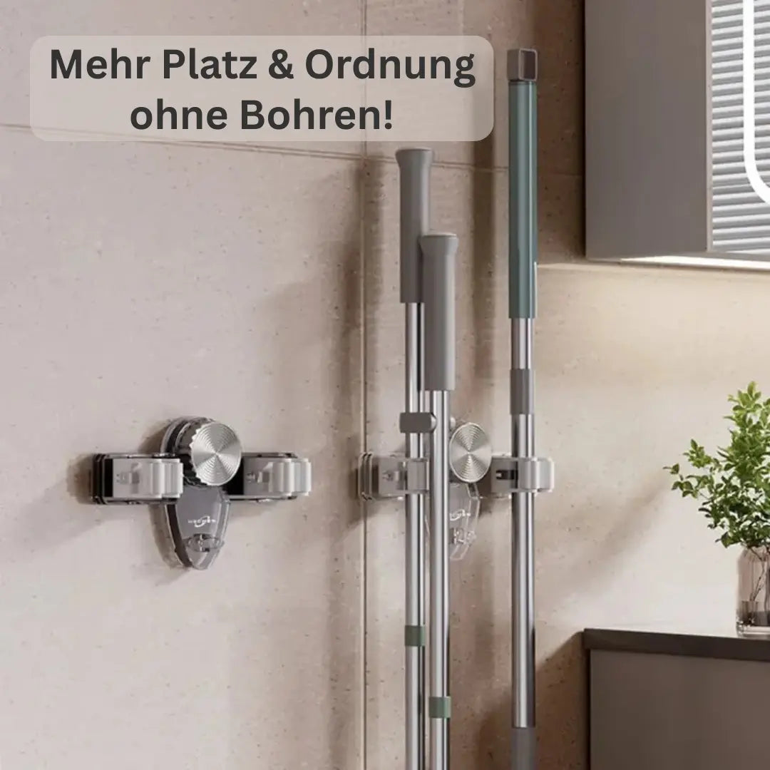 Space-Saving Broom & Tool Holder – No Drill, Wall Mount & 4 Hook Slots