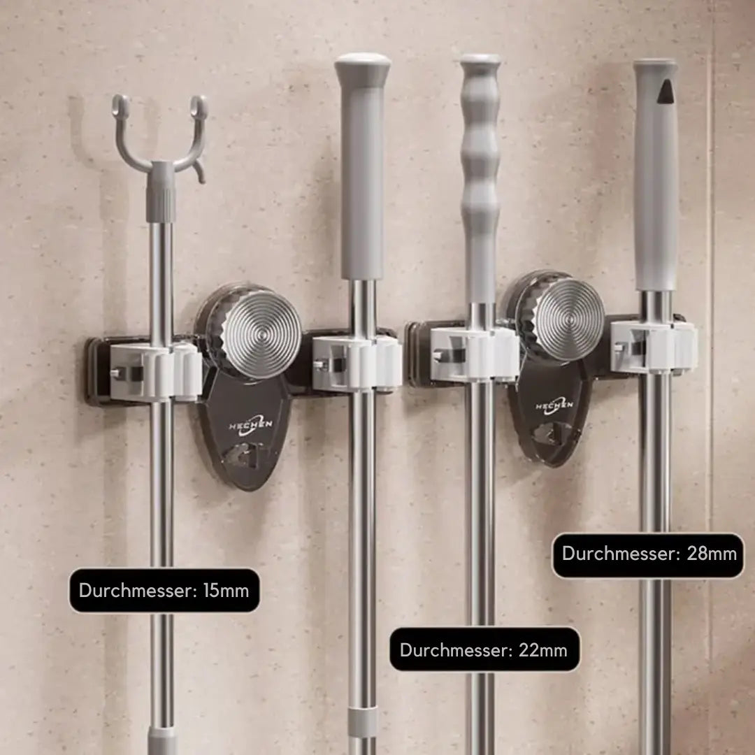 Space-Saving Broom & Tool Holder – No Drill, Wall Mount & 4 Hook Slots
