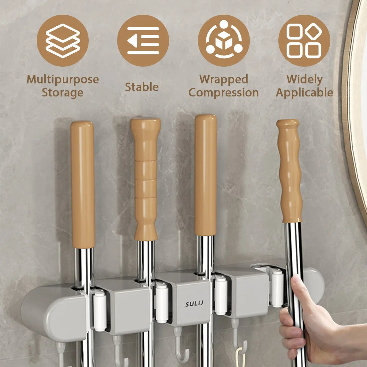 Broom & Mop Wall Holder – Space-Saving Mounting & Secure Tool Storage Rack