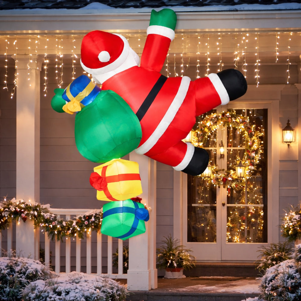 Inflatable Climbing Santa with LED Lights Outdoor Christmas Decoration