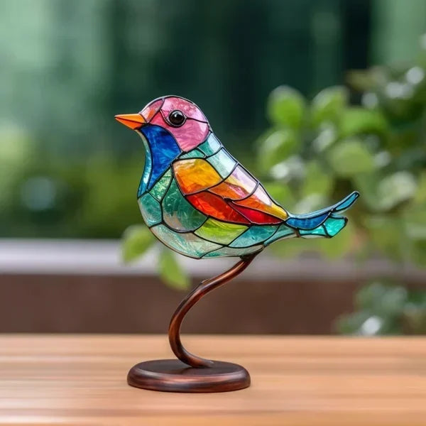 Stained Acrylic Birds on Branch – Decorative Desktop Ornament