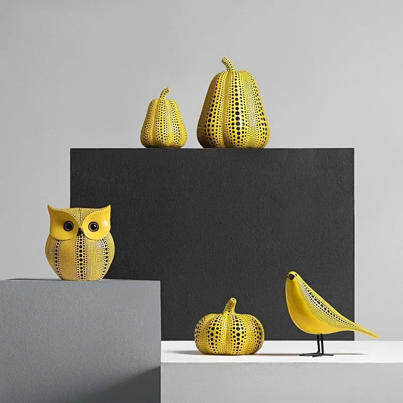 Yellow Resin Decorative Figurine Collection