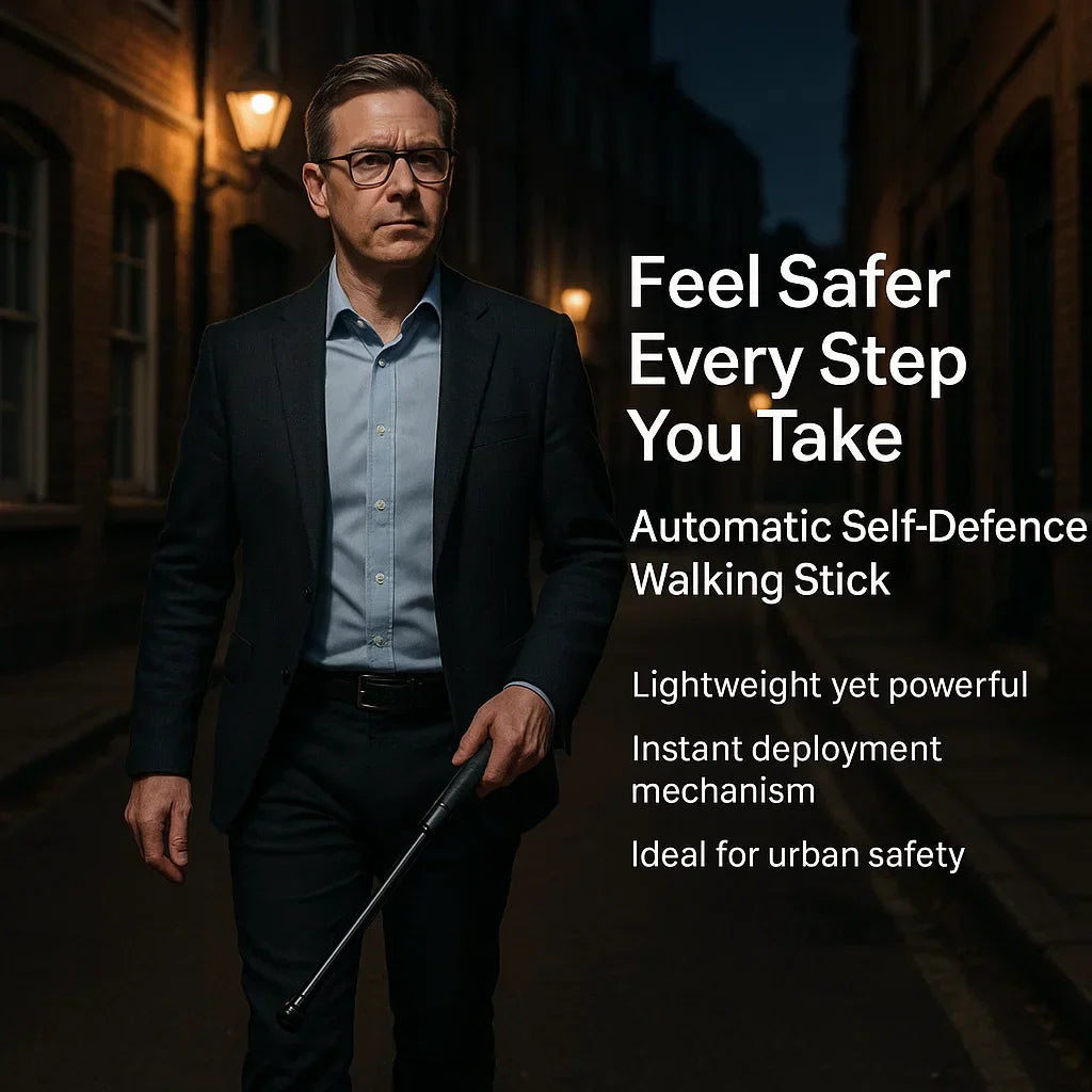 Self-Defense Walking Stick – Automatic Anti-Slip Grip & Hiking Safety