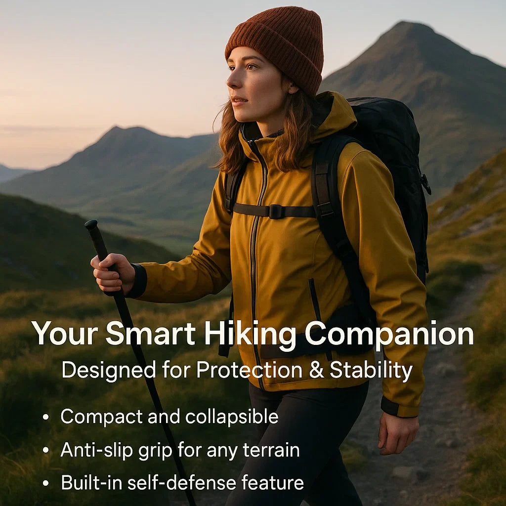 Self-Defense Walking Stick – Automatic Anti-Slip Grip & Hiking Safety