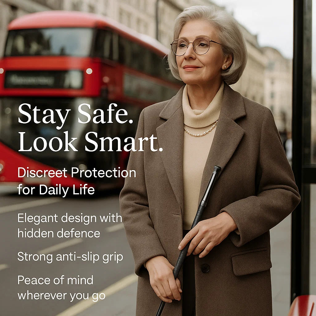 Self-Defense Walking Stick – Automatic Anti-Slip Grip & Hiking Safety