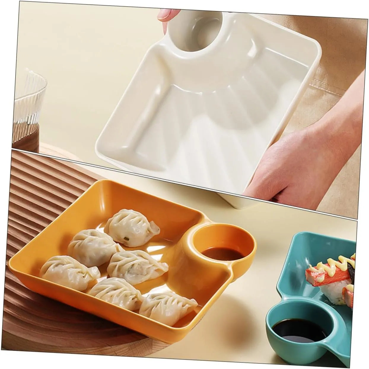Dipping Plate with Sauce Compartment – Stackable & No-Drip Design