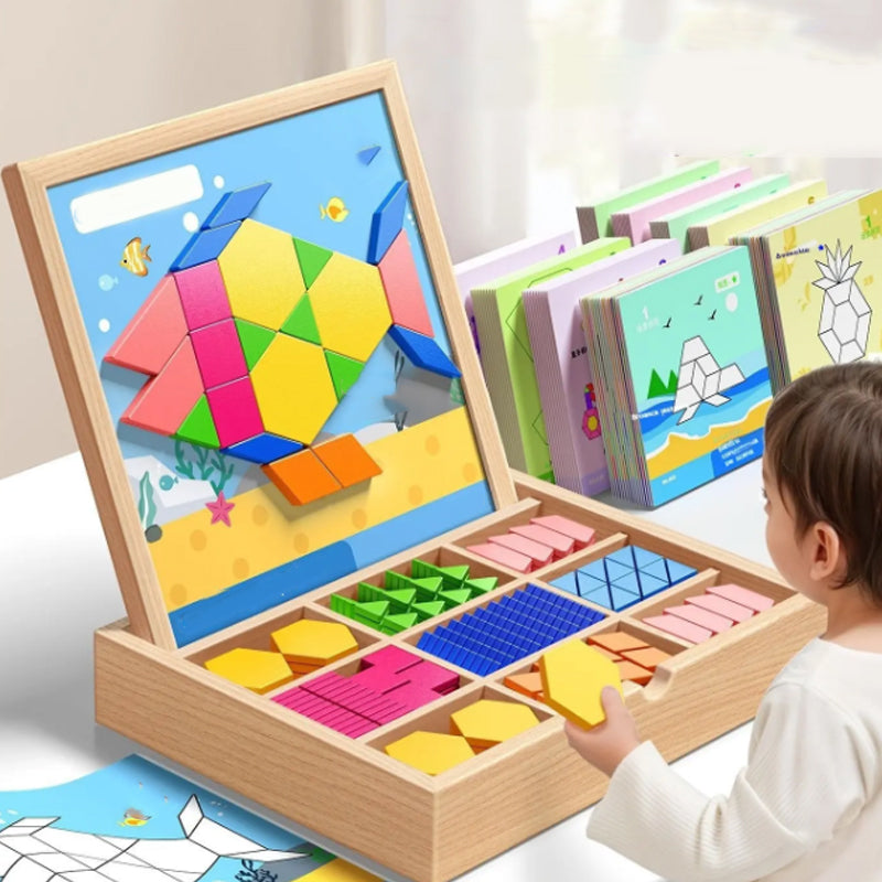 Magnetic Wooden Building Blocks – Pattern Cards Included, Educational & Creative