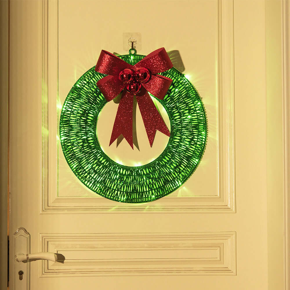 Luminous LED Metal Christmas Wreath – 19.7 in Warm Light Door Wreath