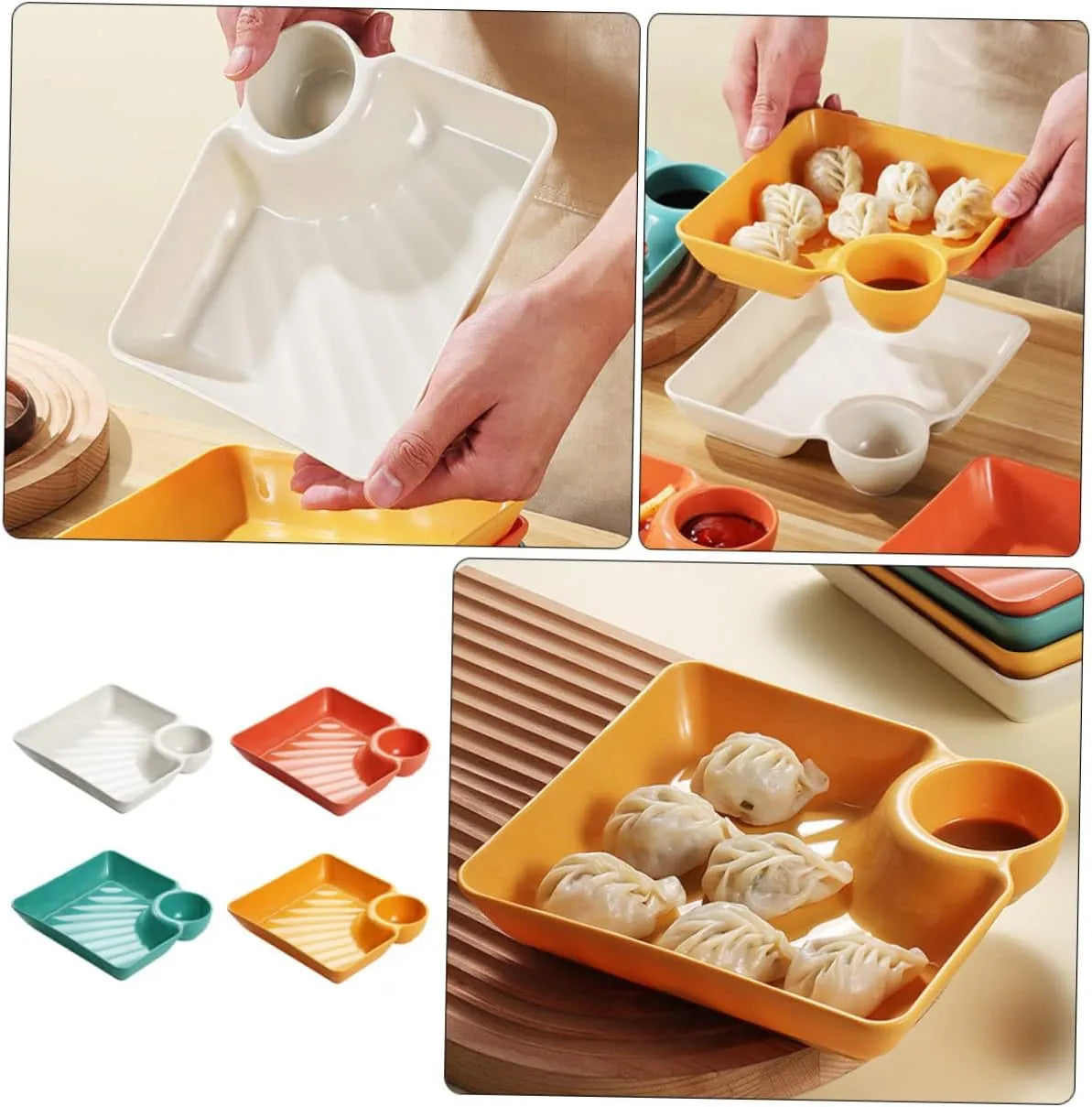 Dipping Plate with Sauce Compartment – Stackable & No-Drip Design