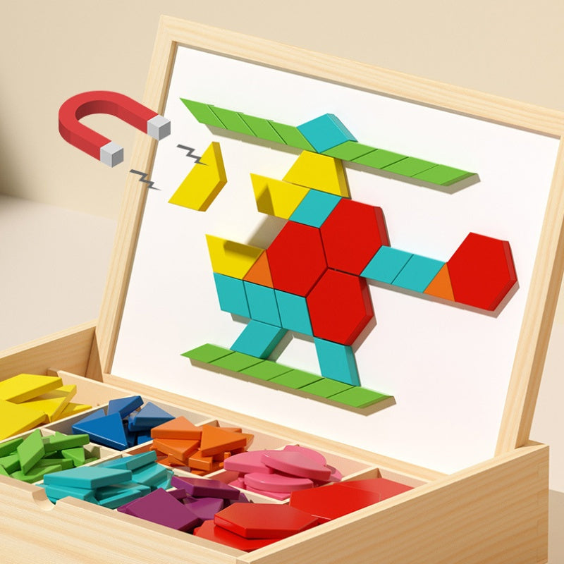 Magnetic Wooden Building Blocks – Pattern Cards Included, Educational & Creative