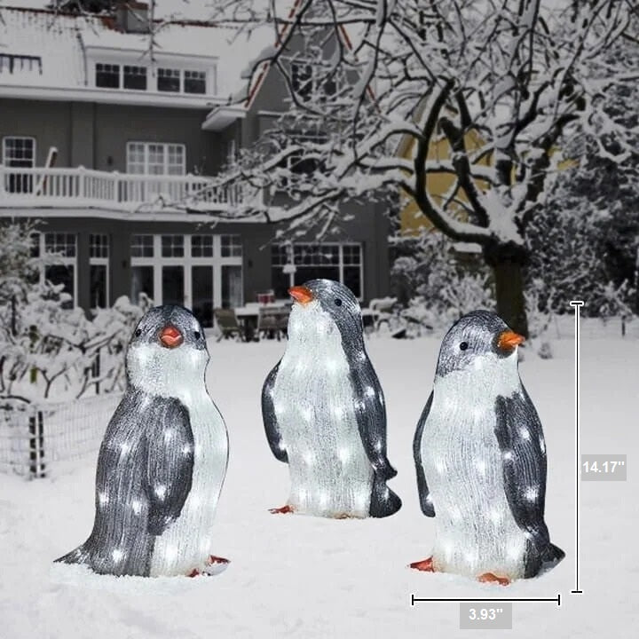 Christmas Penguin Decorations – 3-Piece Lighted Holiday Set
