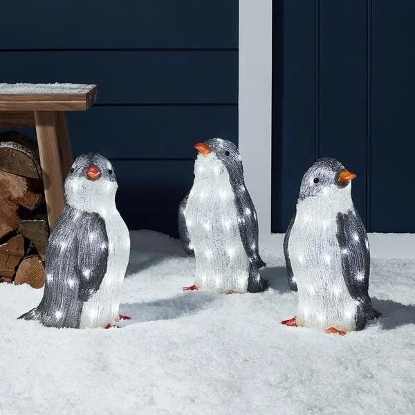Christmas Penguin Decorations – 3-Piece Lighted Holiday Set
