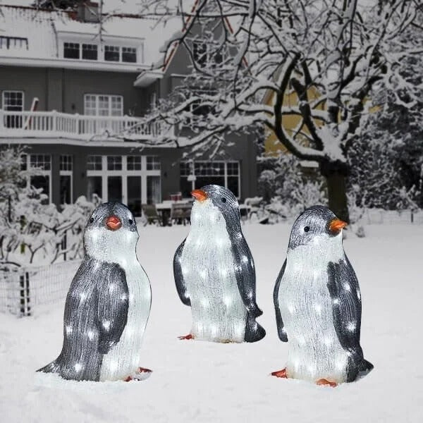 Christmas Penguin Decorations – 3-Piece Lighted Holiday Set