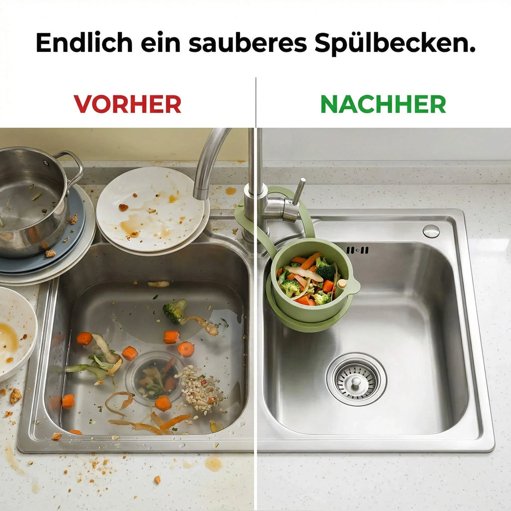 Hanging Drain Basket – Two-Part Filter & One-Click Empty Sink Organizer