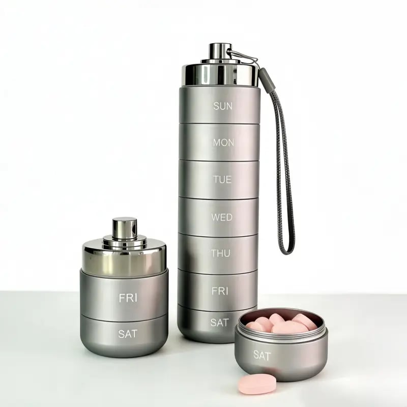 Weekly Pill Organizer - 7-Day Waterproof Aluminum Case for Travel & Home