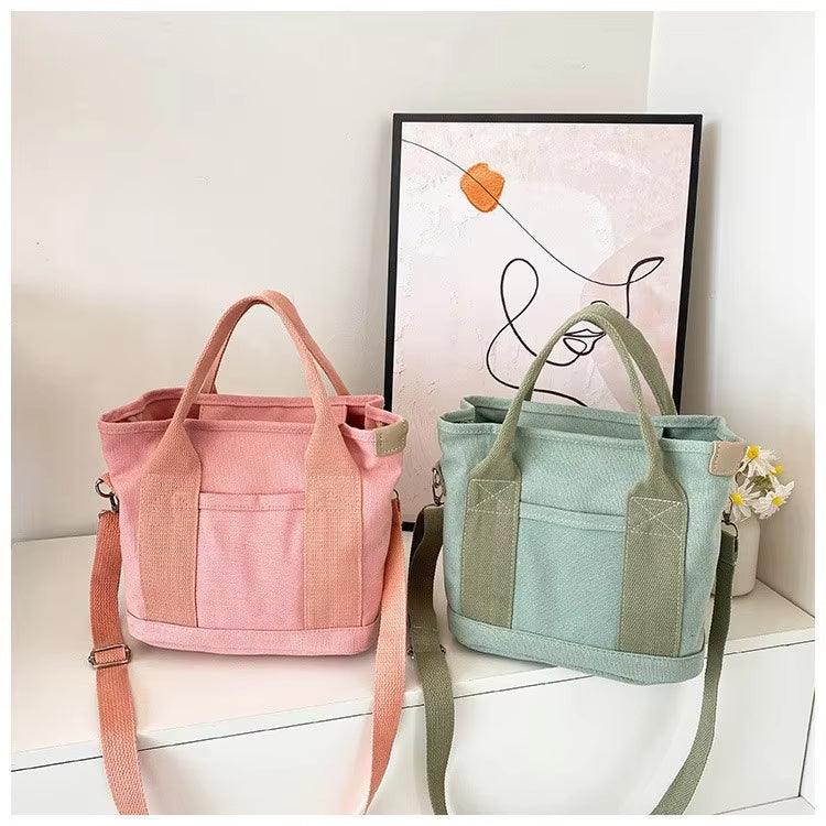 Japanese-Inspired Canvas Tote Bag – Inner Pockets, Lightweight & Reusable