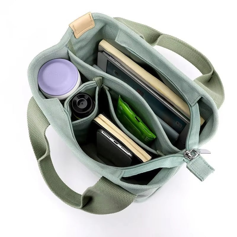 Japanese-Inspired Canvas Tote Bag – Inner Pockets, Lightweight & Reusable