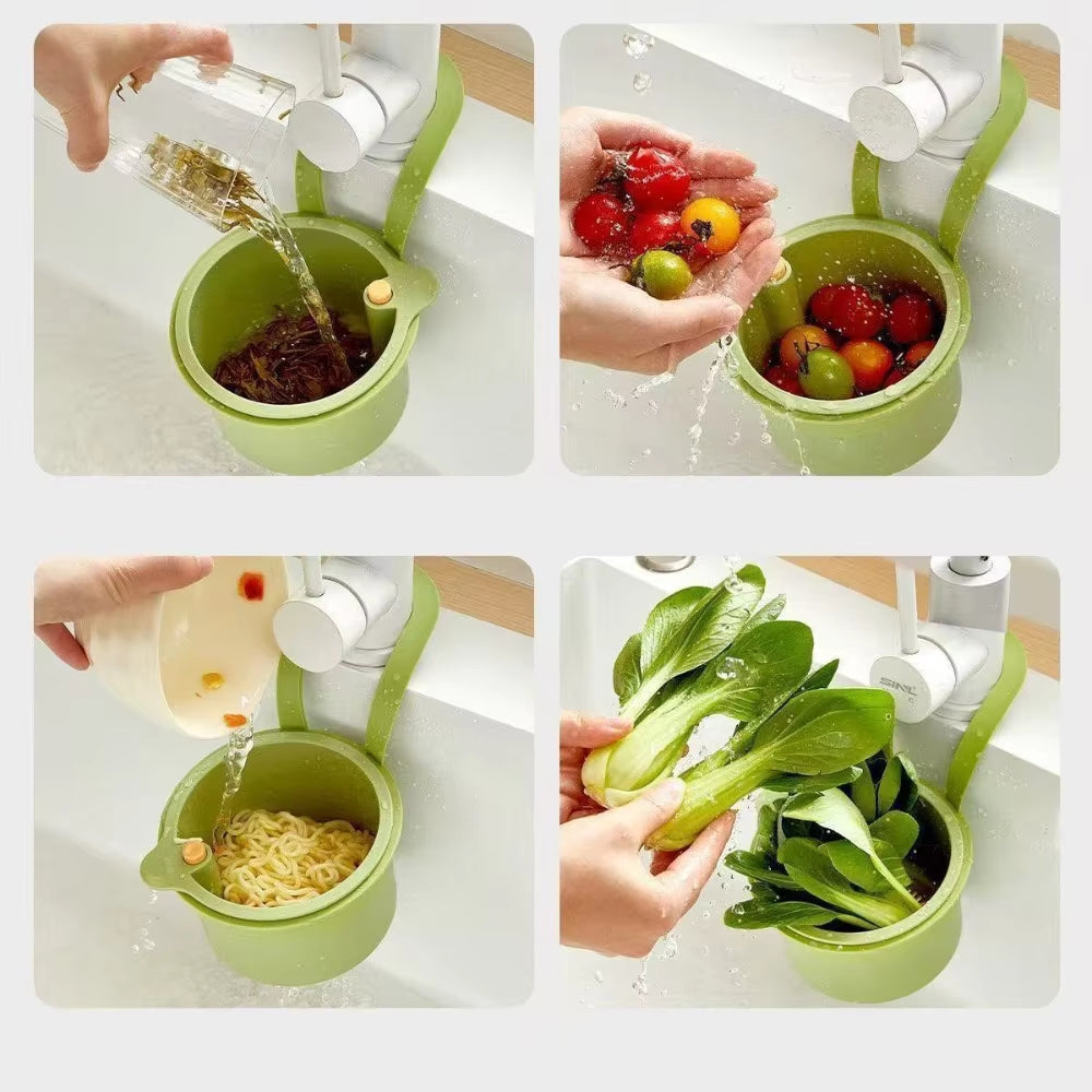 Hanging Drain Basket – Two-Part Filter & One-Click Empty Sink Organizer