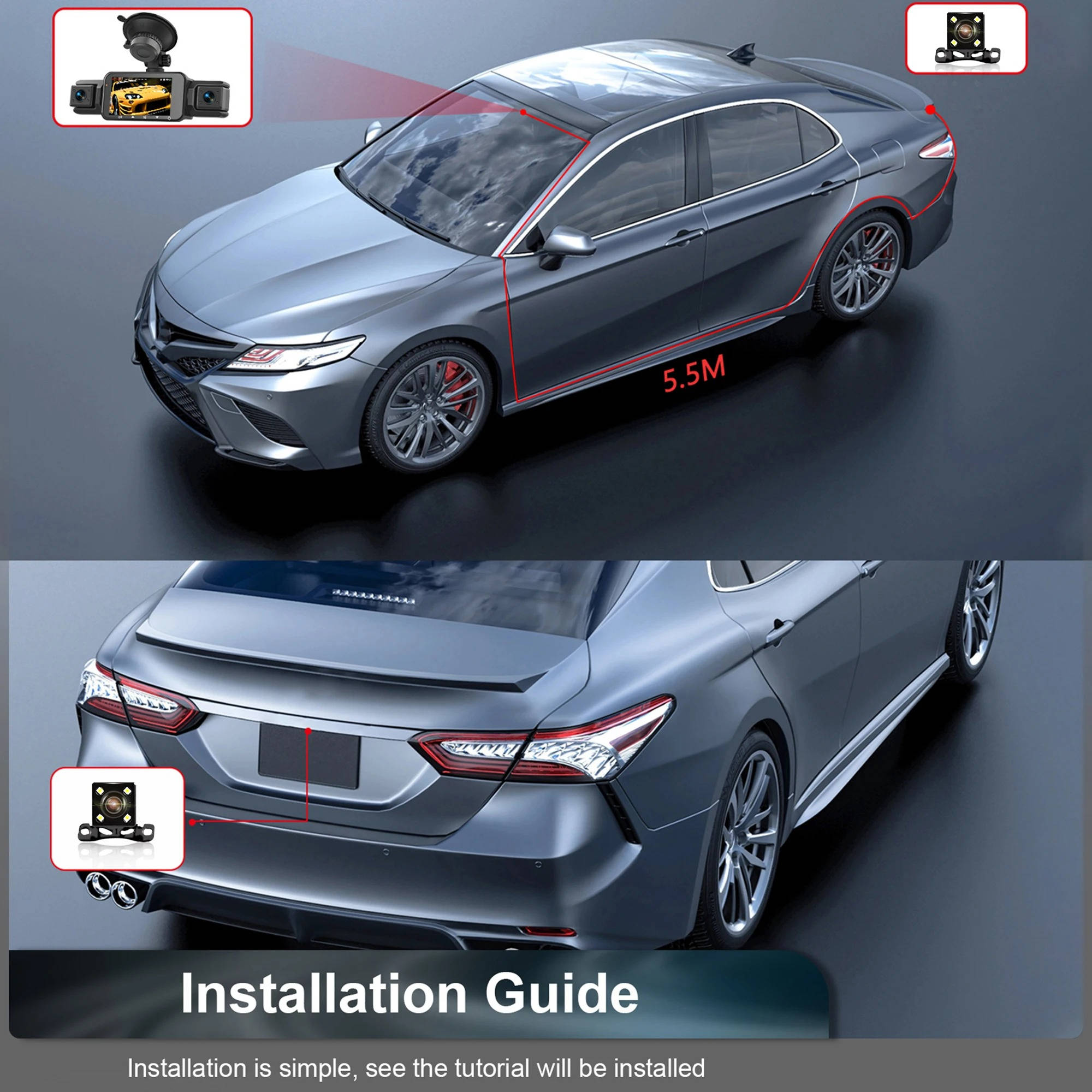 Wireless Car Dash Cam Front And Rear With Night Vision