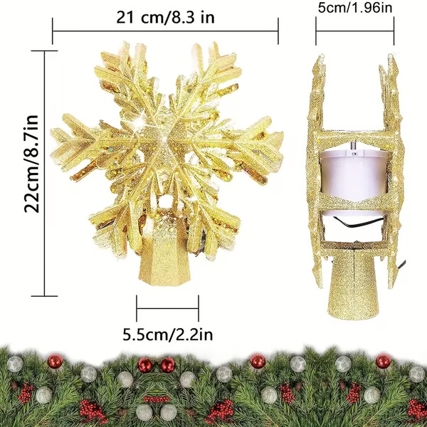 LED Star Christmas Tree Topper with Rotating Snowflake Projector