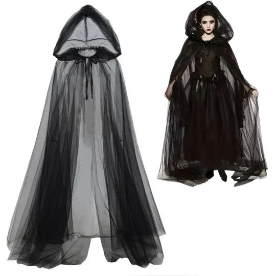 Women’s Layered Tulle Hooded Witch Cape