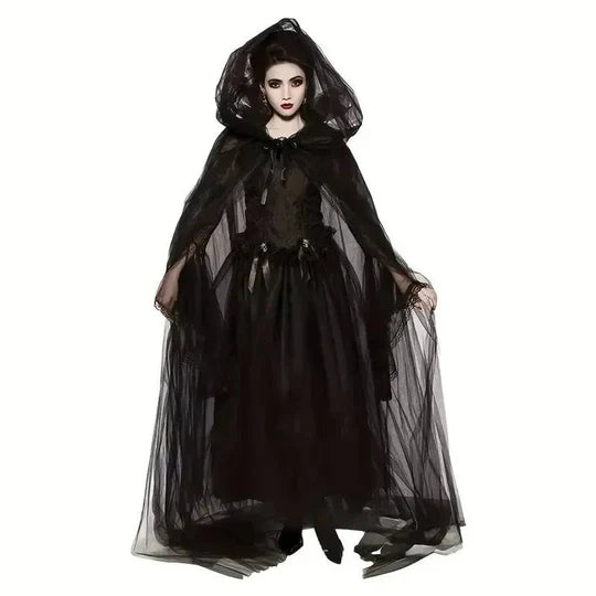 Women’s Layered Tulle Hooded Witch Cape