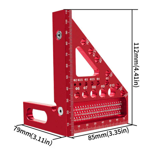 Aluminium Woodworking Square – Drill Guide Holes &amp; 90° &amp; 45° Angles