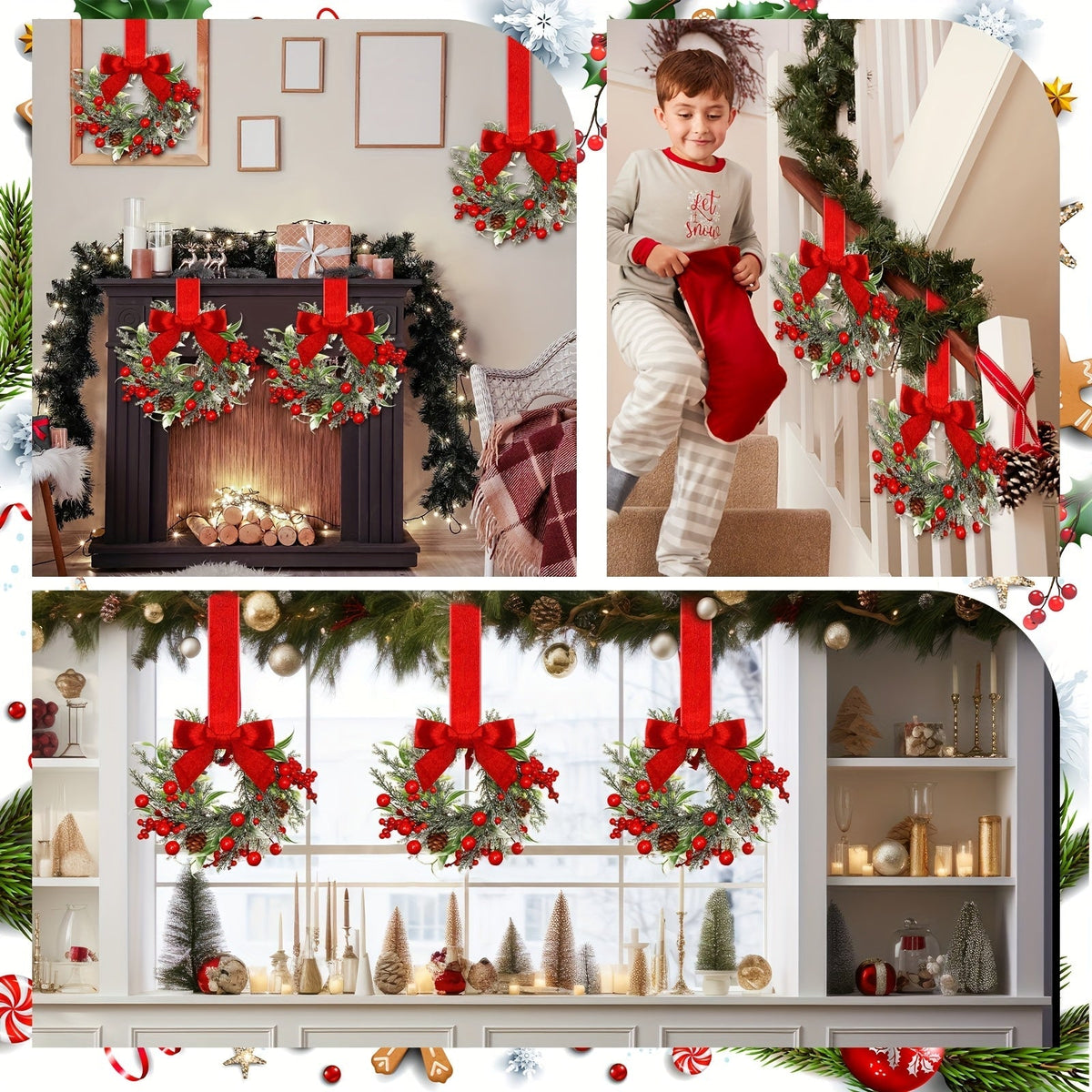 Christmas Wreath with Red Bow and Pinecones – Hanging Holiday Decor