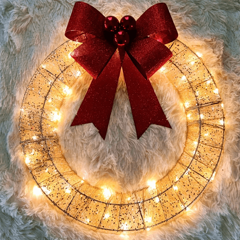 Luminous LED Metal Christmas Wreath – 19.7 in Warm Light Door Wreath