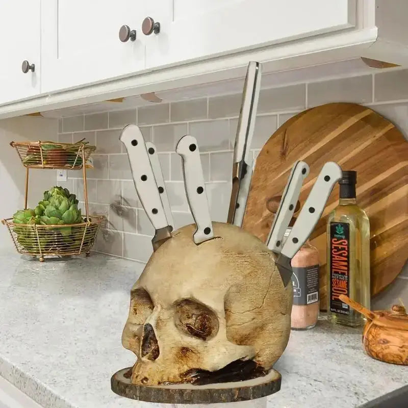 Gothic Skull Halloween Knife Block - Holds 7 Knives