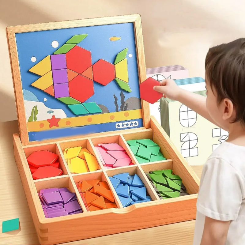Magnetic Wooden Building Blocks – Pattern Cards Included, Educational & Creative
