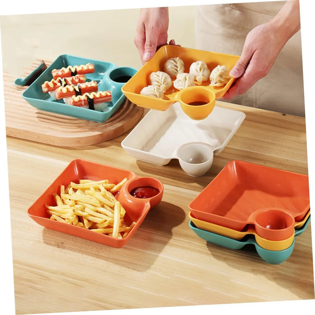 Dipping Plate with Sauce Compartment – Stackable & No-Drip Design