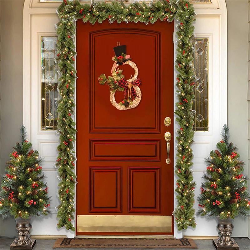 Rustic Snowman LED Christmas Wreath – Lighted Front Door Decoration